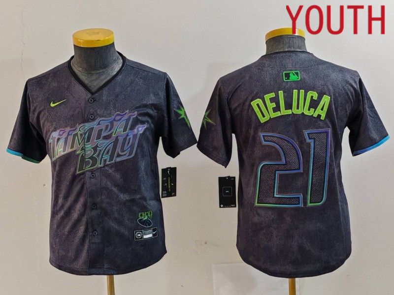 Youth Tampa Bay Rays #21 Deluca Black City Edition Nike 2024 MLB Jersey style 1->youth mlb jersey->Youth Jersey